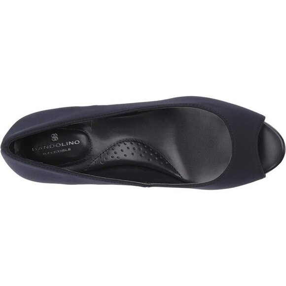 Bandolino® Candra peep-toe pump size 8 Navy Lycra with patent leather wedge NWOB - Picture 3 of 6